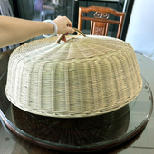 竹编圆形餐桌菜罩带手把饭罩餐桌台盖防蝇防尘竹篮竹盖