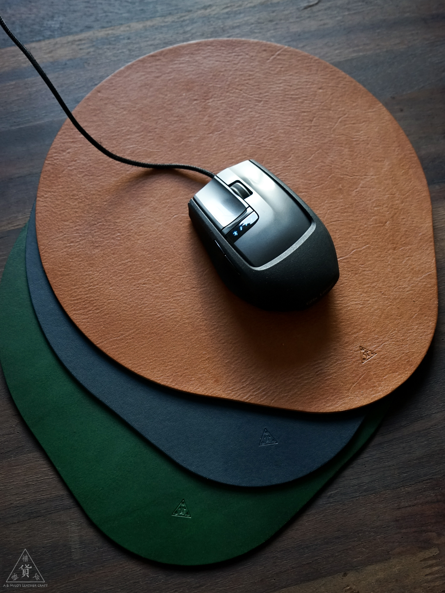 新品禧绿皮货手工制造意大利牛皮制鼠标垫