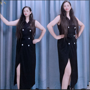 春秋爆款新明星同款马甲时尚款马甲女双排扣收腰显瘦长款风衣外套