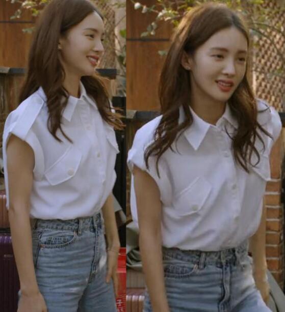 北辙南辕戴小雨金晨同款白衬衫女无袖上衣蝙蝠衫衬衣女上衣打底衫