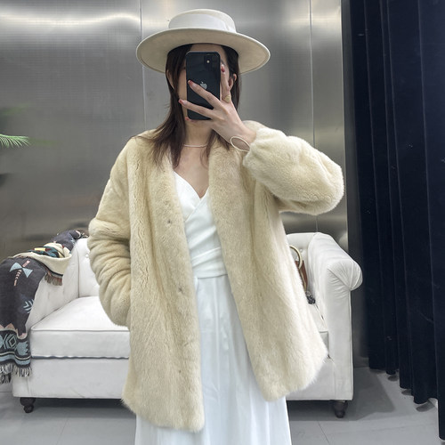 进口天鹅绒水貂皮草女冬新款外套