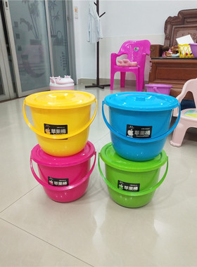 清洁小水桶4L蓝色小桶带盖子卫生小桶收纳桶黄色小桶小红桶消毒桶