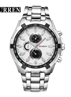 CURREN卡瑞恩8023男表欧美流行男士腕表商务钢带大表盘防水石英表