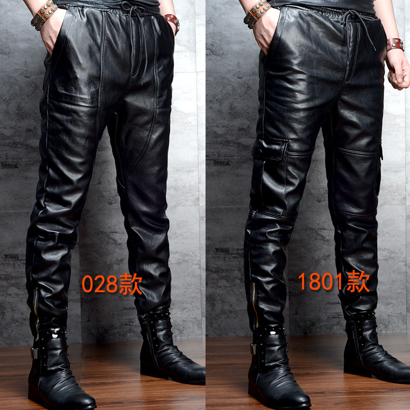 WINTER PLUS VELVET THICK MENS CASUAL LEATHER PANTS MENS HAREM PANTS LOOSE MOTORCYCLE FEET PANTS PANTS PU LEATHER PANTS