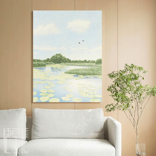 手绘油画 | 荷塘悦色 莫奈风客厅装饰画诗意境清新风景挂画设计定
