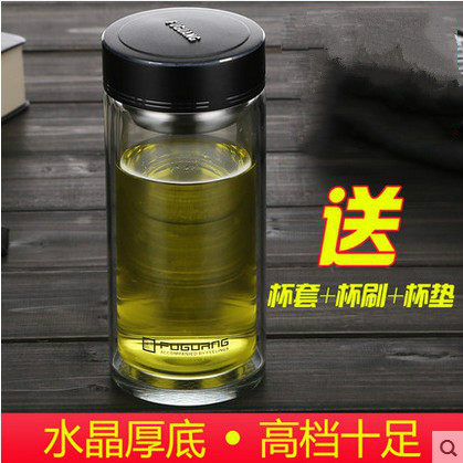 富光特大号水晶懒人双层玻璃杯