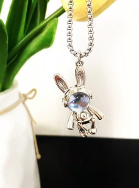 可活动机械兔子项链男嘻哈潮配饰女小众设计感ins情侣毛衣卫衣链