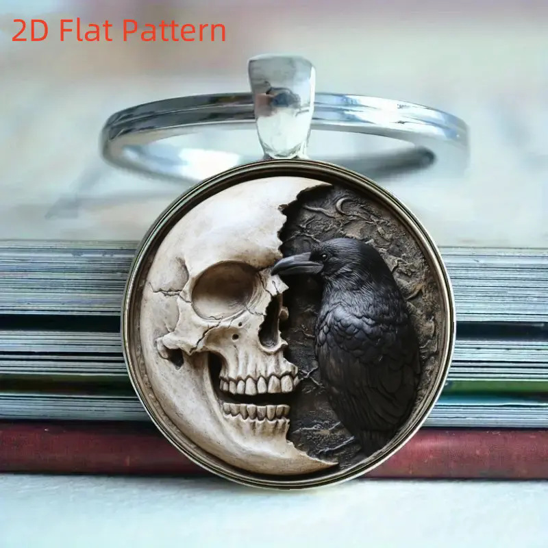 跨境新品夜鹰和骷髅头图案钥匙扣挂件创意小礼物金属钥匙圈环配饰