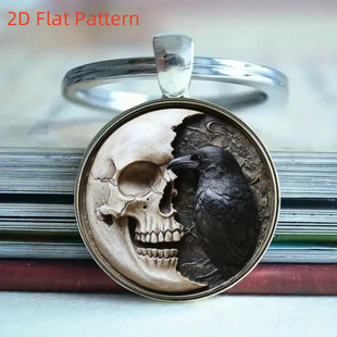 跨境新品 夜鹰和骷髅头图案钥匙扣挂件创意小礼物金属钥匙圈环配饰