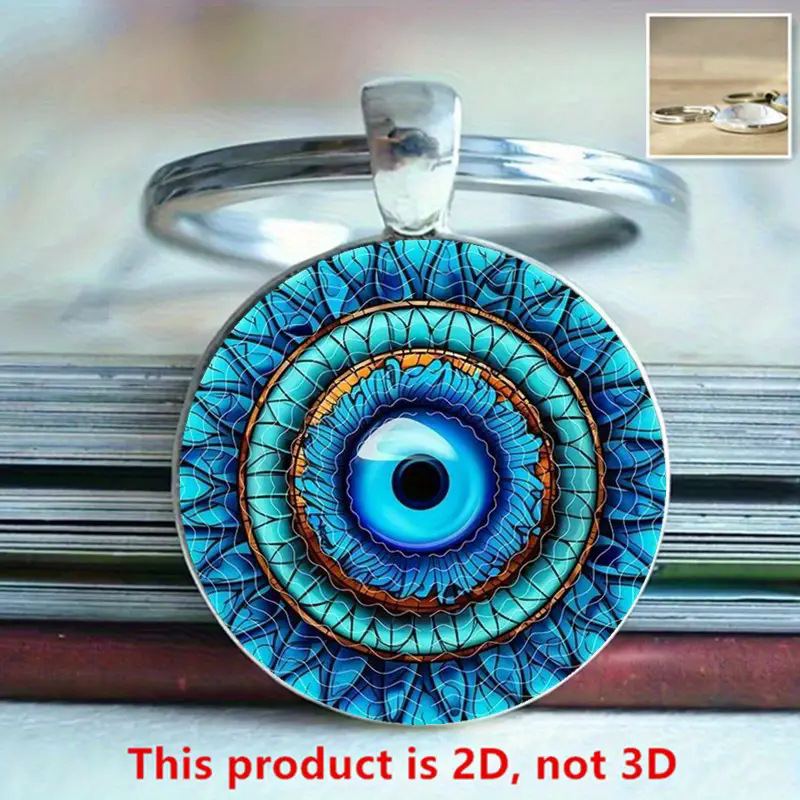 跨境新款神秘时尚眼睛图案圆形玻璃合金吊坠钥匙扣挂件挂饰小礼物