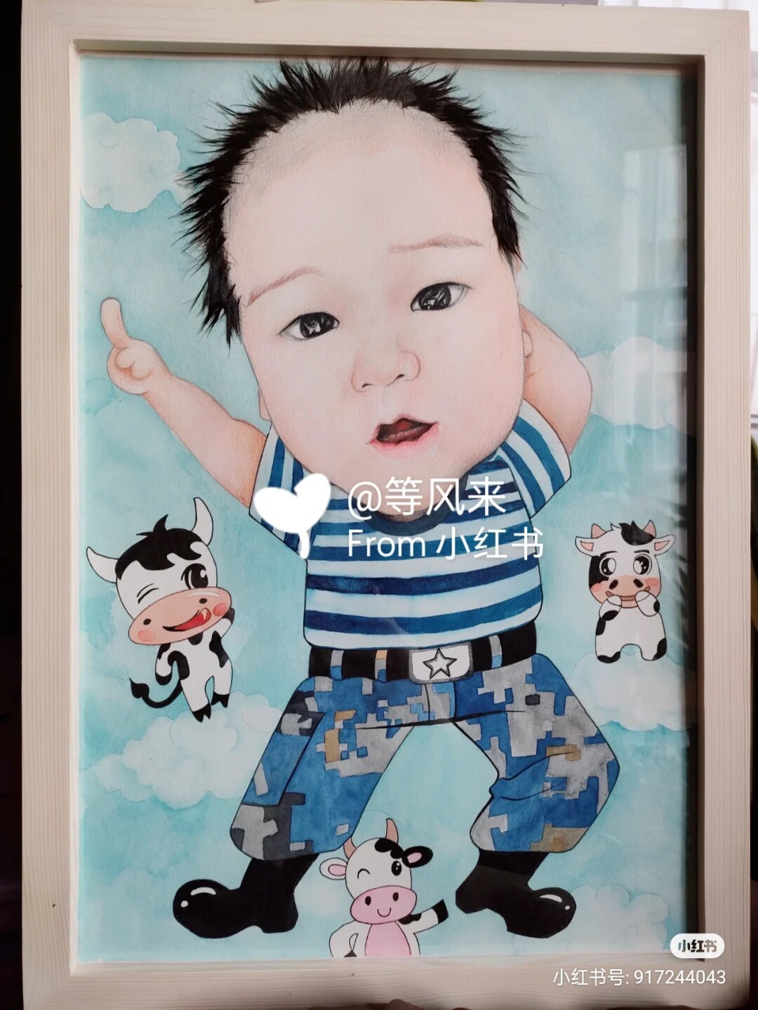 定制装饰画宝宝胎发画宝宝创意画宝宝留念胎毛画手绘定制