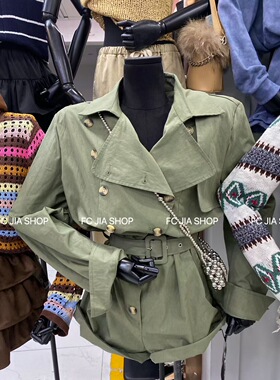 韩国东大门早秋新款复古高腰显瘦工装风翻领设计感连衣裤辣妹短裤