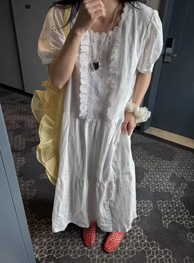 孤品韩国东大门新款韩系ins风泡泡甜美绣花宽松韩版连衣裙