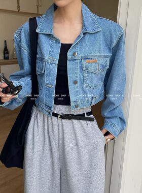 韩国东大门2026春季新款时尚百搭宽松显瘦贴标牛仔短外套