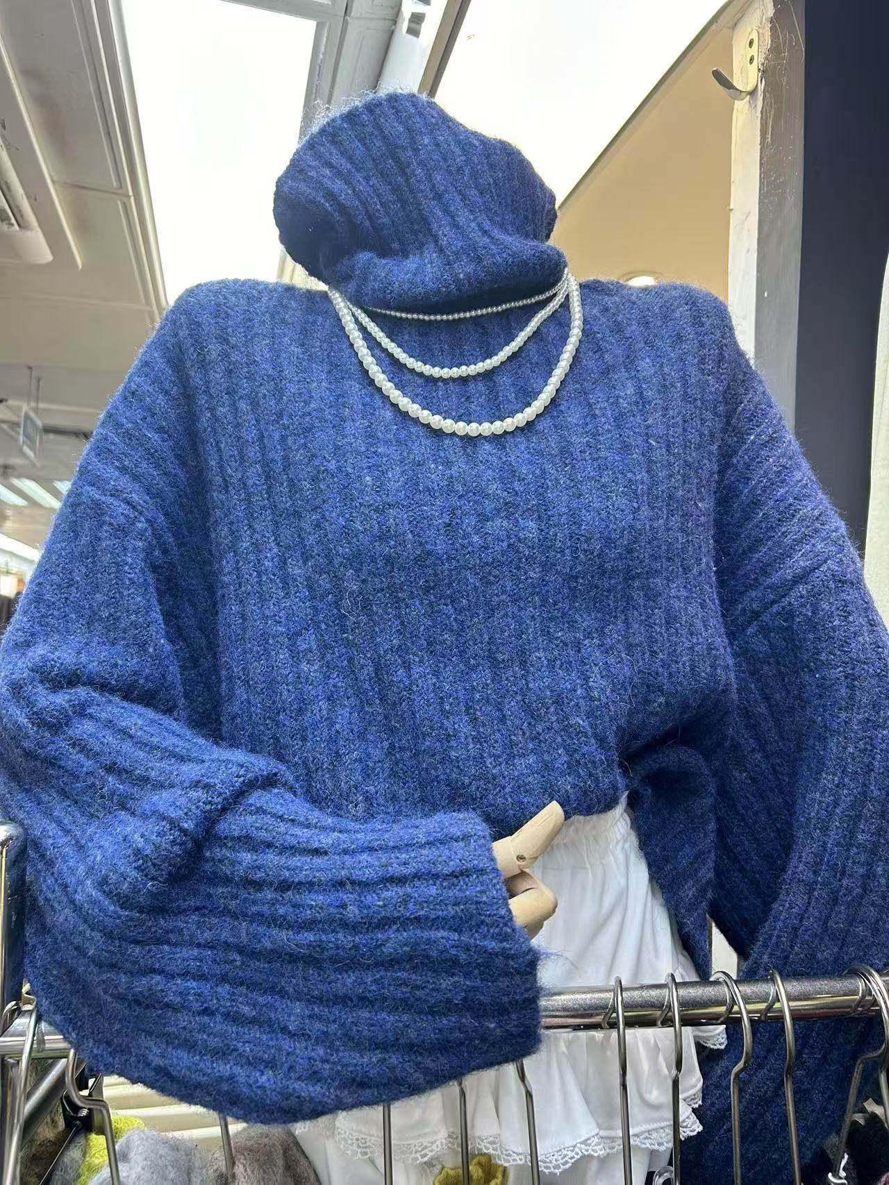 韩国东大门2025冬新纯色高领加厚羊毛毛衣女百搭堆堆领慵懒风外套