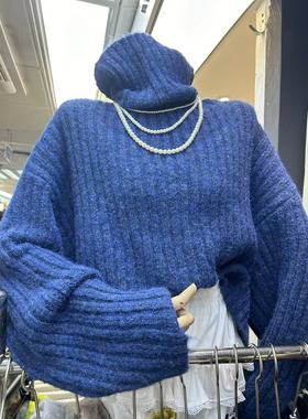 韩国东大门2025冬新纯色高领加厚羊毛毛衣女百搭堆堆领慵懒风外套