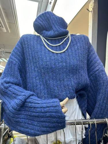 韩国东大门2025冬新纯色高领加厚羊毛毛衣女百搭堆堆领慵懒风外套