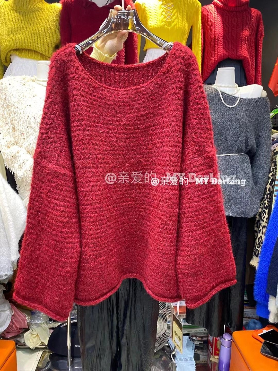 韩国东大门时尚百搭宽松显瘦红色加厚毛衣洋气针织衫上衣