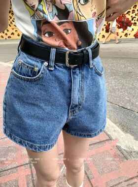 韩国东大门2026新款时尚百搭显瘦高级感蓝色牛仔短裤女送腰带