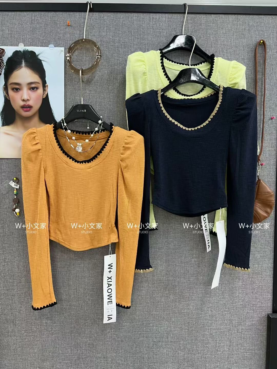 孤品特韩国东大门韩系ins风百搭修身显瘦撞色泡泡袖长袖打底T恤,女装/女士精品,T恤,淘宝优惠券,粉丝福利购,淘宝优惠卷