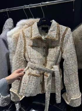 孤品捡漏韩国东大门2025冬新千金粗花呢小香风羽绒内胆小个子外套