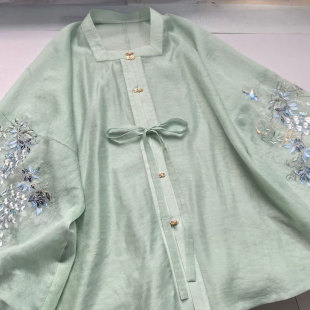 方领半袖 短衫 上衣 明制汉服定制春江燕绣花圆领半袖 鸣皋堂制衣夏季