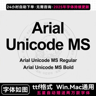 Arial Unicode MS 2款中英文字体包ttf SolidWorks工程图缺字