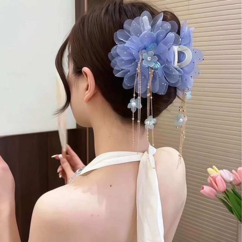 牡丹花羽毛流苏抓夹显发量鲨鱼夹