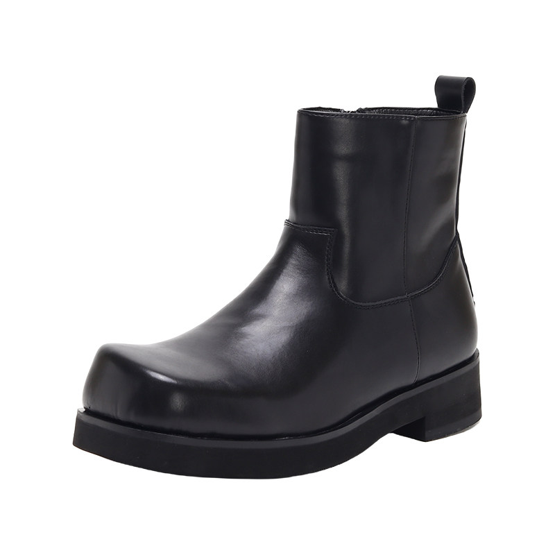 WASTE CAPITAL TRENDY BRITISH STYLE CHELSEA BOOTS MENS SIDE ZIPPER OBLIQUE SQUARE TOE NICHE RETRO HIGH-END SLEEVE BOOTS