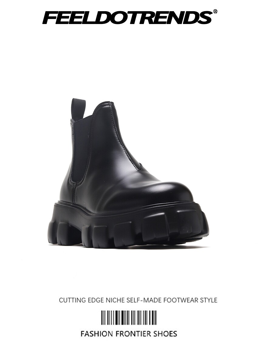 2024 NEW CHELSEA BOOTS MENS ANKLE BOOTS TIRE FLATCAKE BOTTOM HEIGHTENED ROUND TOE HIGH-TOP MARTIN BOOTS