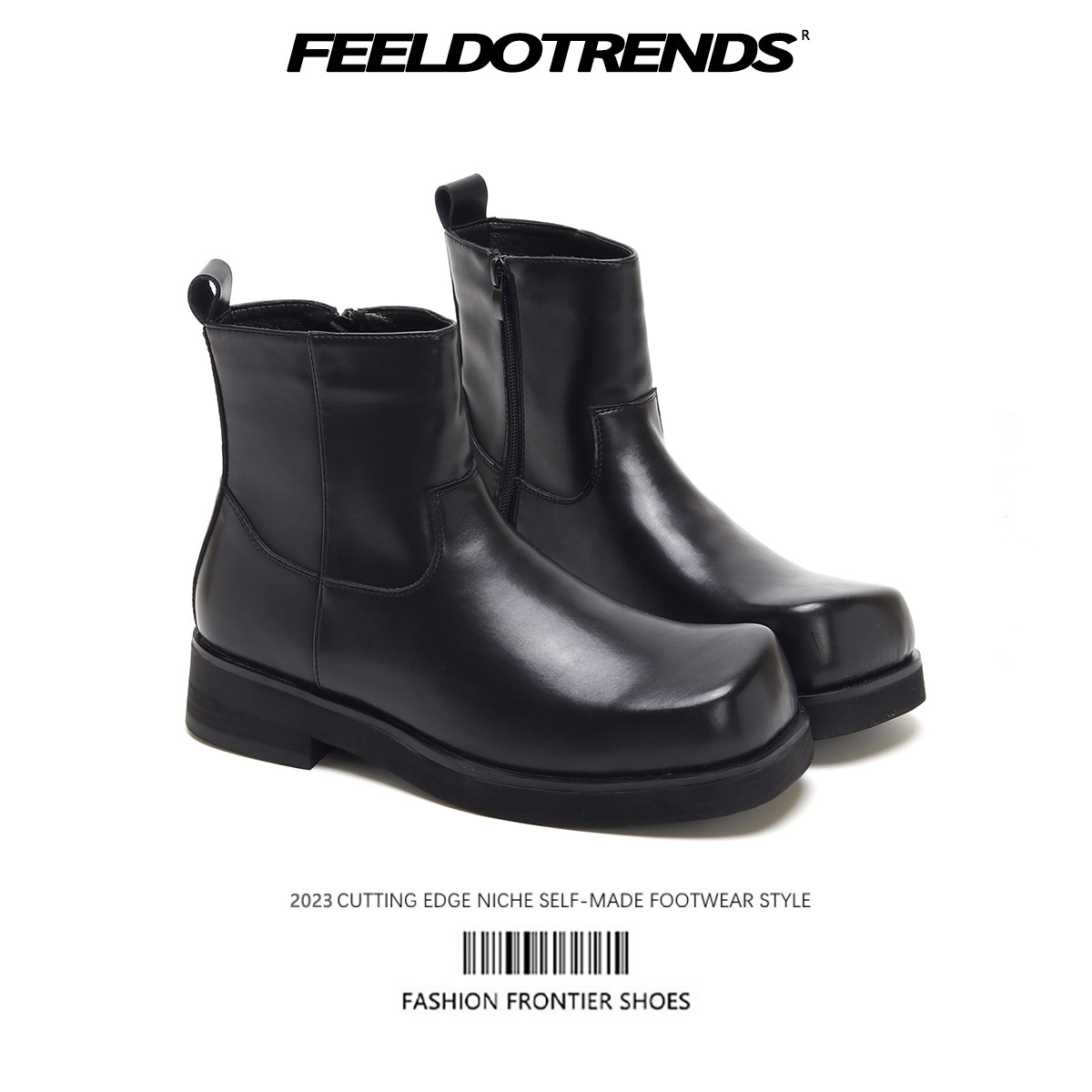 WASTE CAPITAL TRENDY BRITISH STYLE CHELSEA BOOTS MENS SIDE ZIPPER OBLIQUE SQUARE TOE NICHE RETRO HIGH-END SLEEVE BOOTS