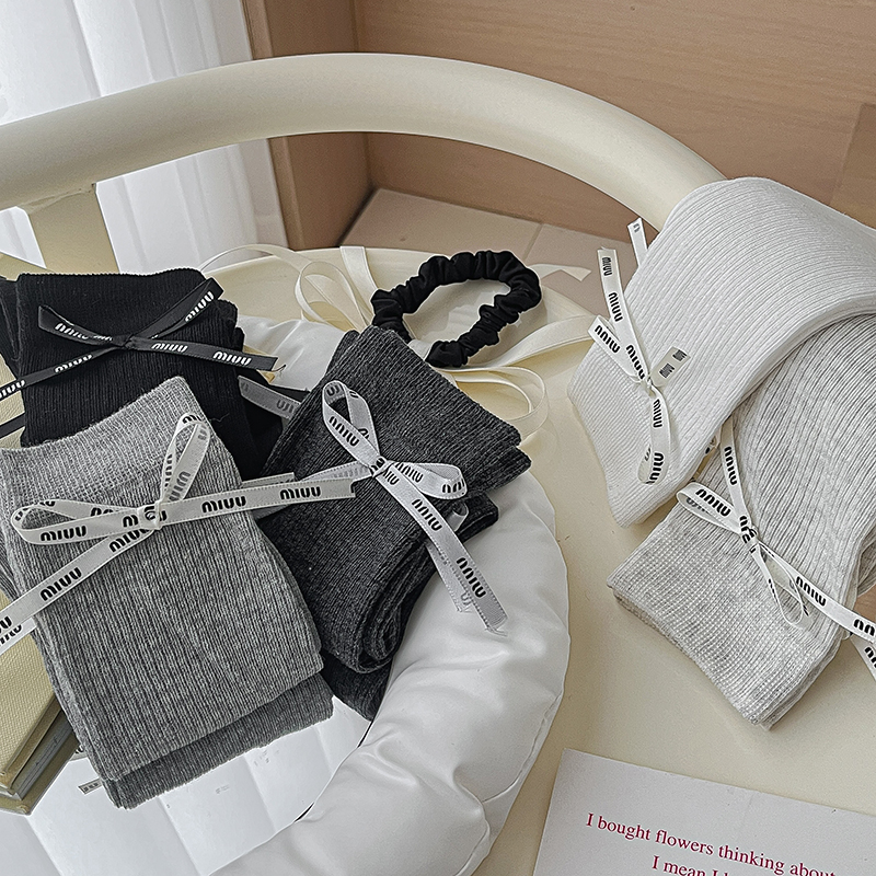 2025年春夏季新款袜子女中筒袜蝴蝶结miu系风长袜薄款透气堆堆袜