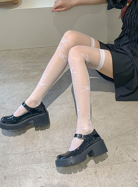 夏季袜子女薄款丝袜Lolita过膝袜jk长袜洛丽塔长筒袜日系法式白色