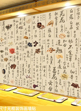 中药材名字壁画养生馆形象墙装修