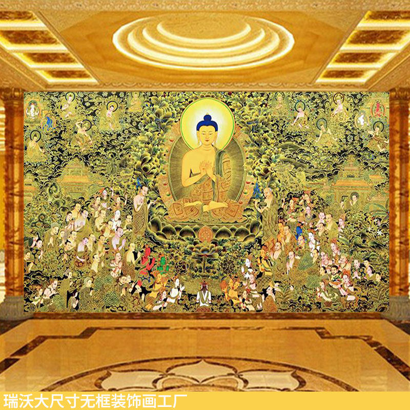 唐卡藏传释迦摩尼讲经图大装饰画