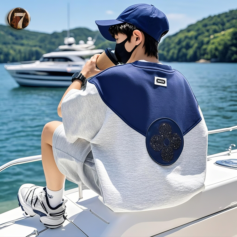 儿童套装男童2025新款夏帅气时髦短袖短裤中大童撞色拼接两件套潮