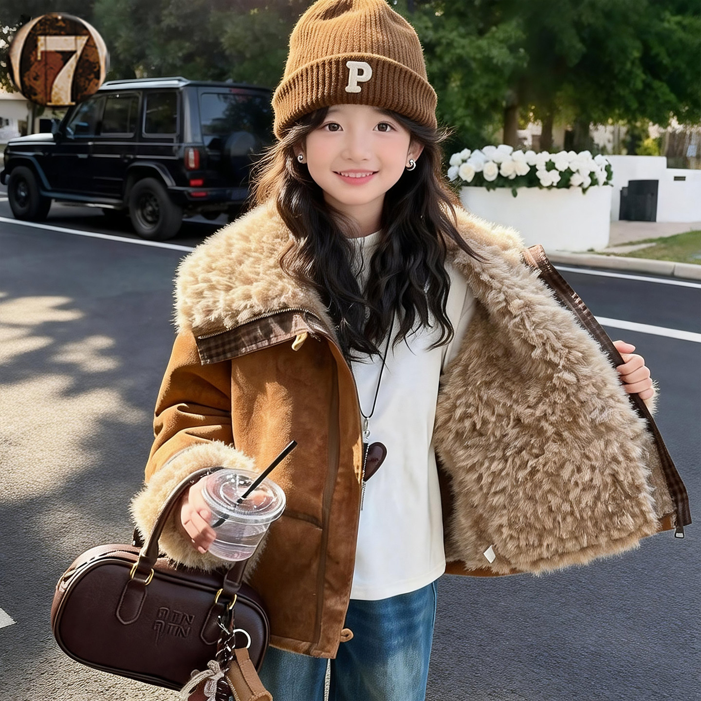 女童大毛领皮毛一体外套加绒冬季中大童加厚保暖仿羊羔毛机车上衣,童装/婴儿装/亲子装,皮草/仿皮草,淘宝优惠券,粉丝福利购,淘宝优惠卷
