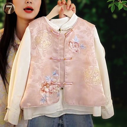 女童新中式马甲2026春秋新款儿童国风刺绣背心中大童女孩唐装上衣