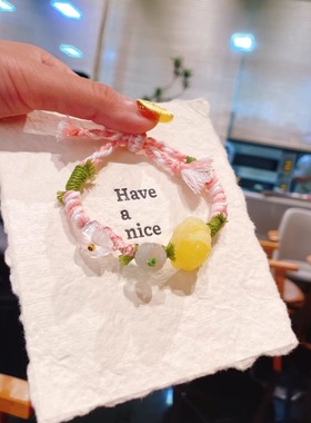 天然蜜蜡花手工编织手链蜜蜡花搭配白水晶粉晶花朵