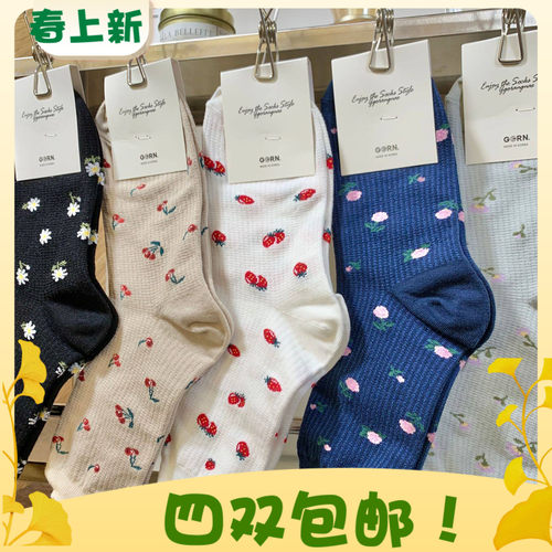 草莓樱桃花朵甜美中筒袜棉袜