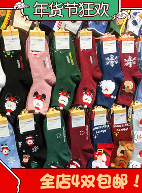 韩国袜合集圣诞袜 春夏雪人麋鹿姜饼人卡通棉袜红色女袜中筒女袜