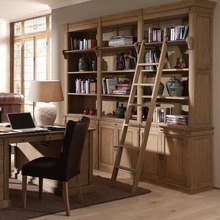 木朵朵美式乡村简约原木书架梯子法式复古全实木橡木榆木整墙书柜