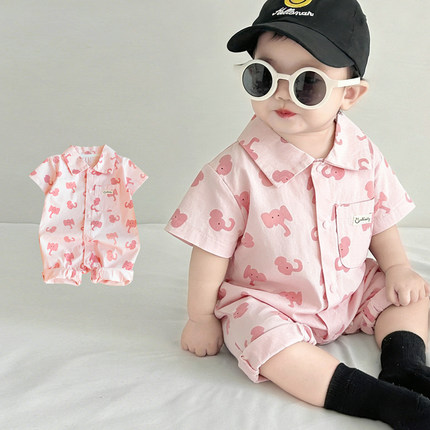 夏日婴幼儿a类衣服超萌可爱男宝宝短袖连体衣夏季薄款婴儿爬爬服