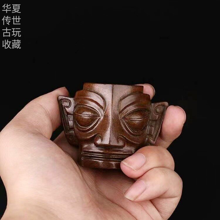 三星堆同款面具铜摆件青铜纵目面具仿古铜器茶台桌面办公室装饰品