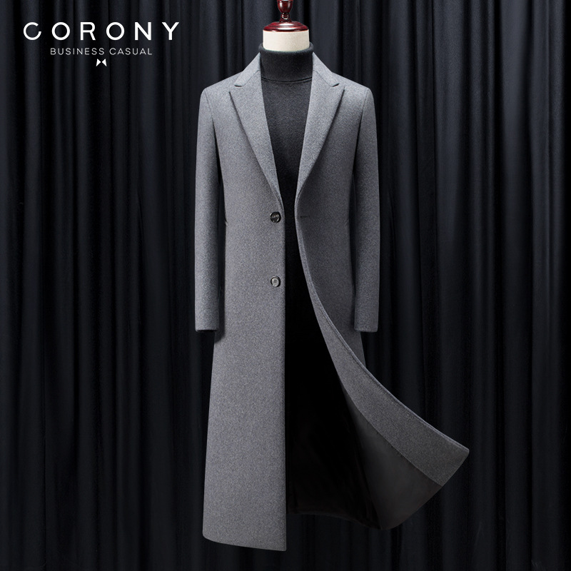 2025秋冬超长款过膝羊毛呢大衣男加厚加棉大码修身呢子风衣外套