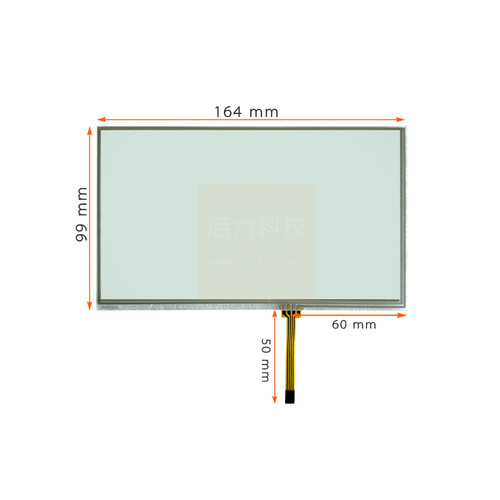 7寸164×99MM电阻触摸右下出线距右边距60MM线长50MM型号R4070C9