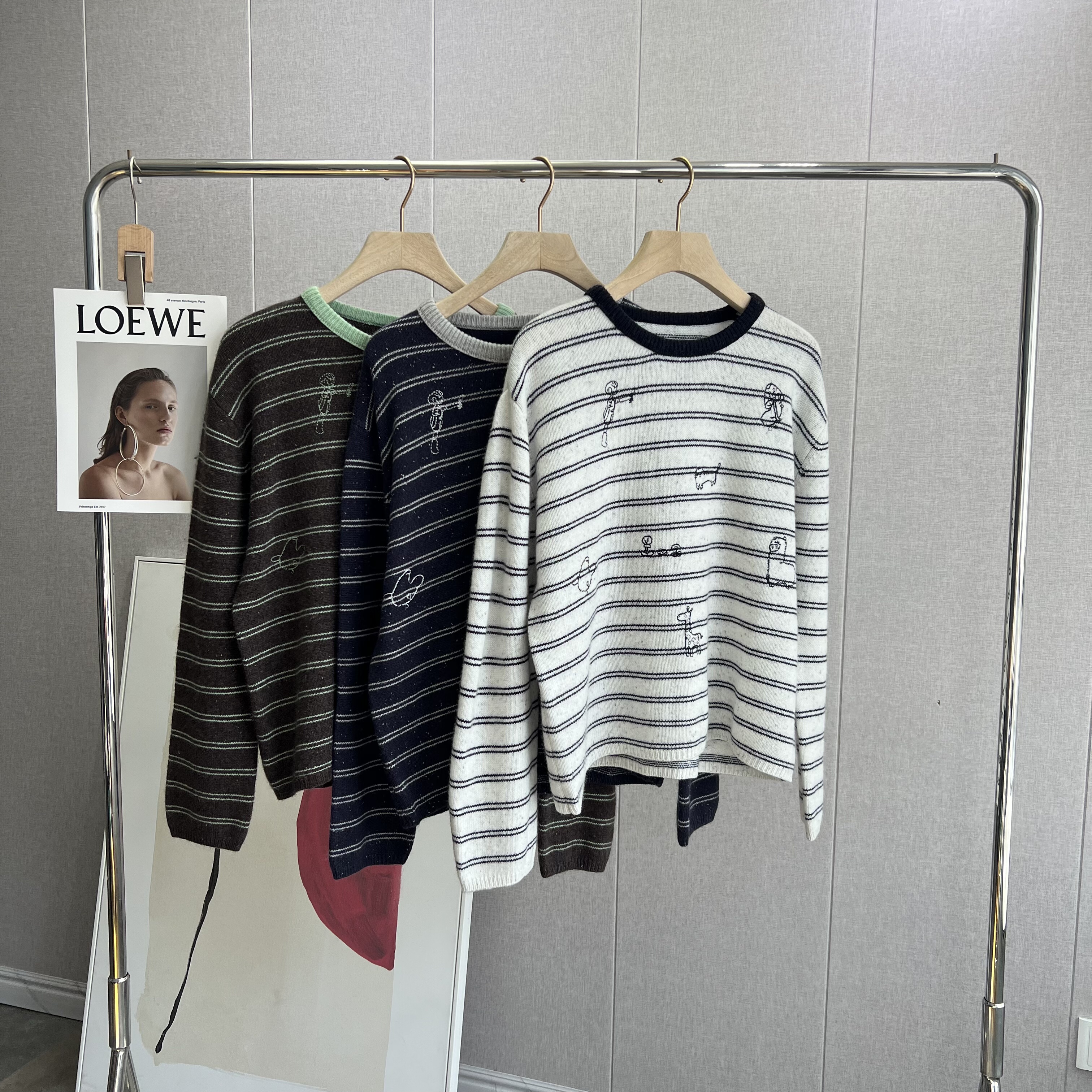 卡通刺绣条纹山羊绒针织衫女2025冬装新款女装打底毛衣