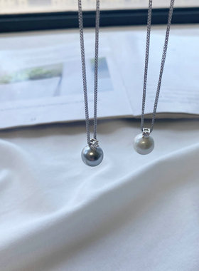 316钛钢！灰色戴妃单颗珍珠吊坠项链女轻奢小众颈链锁骨链