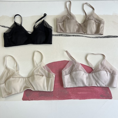 舒服到不想脱！云纱无感大胸显小桑蚕丝网纱拼接舒适文胸内衣新款