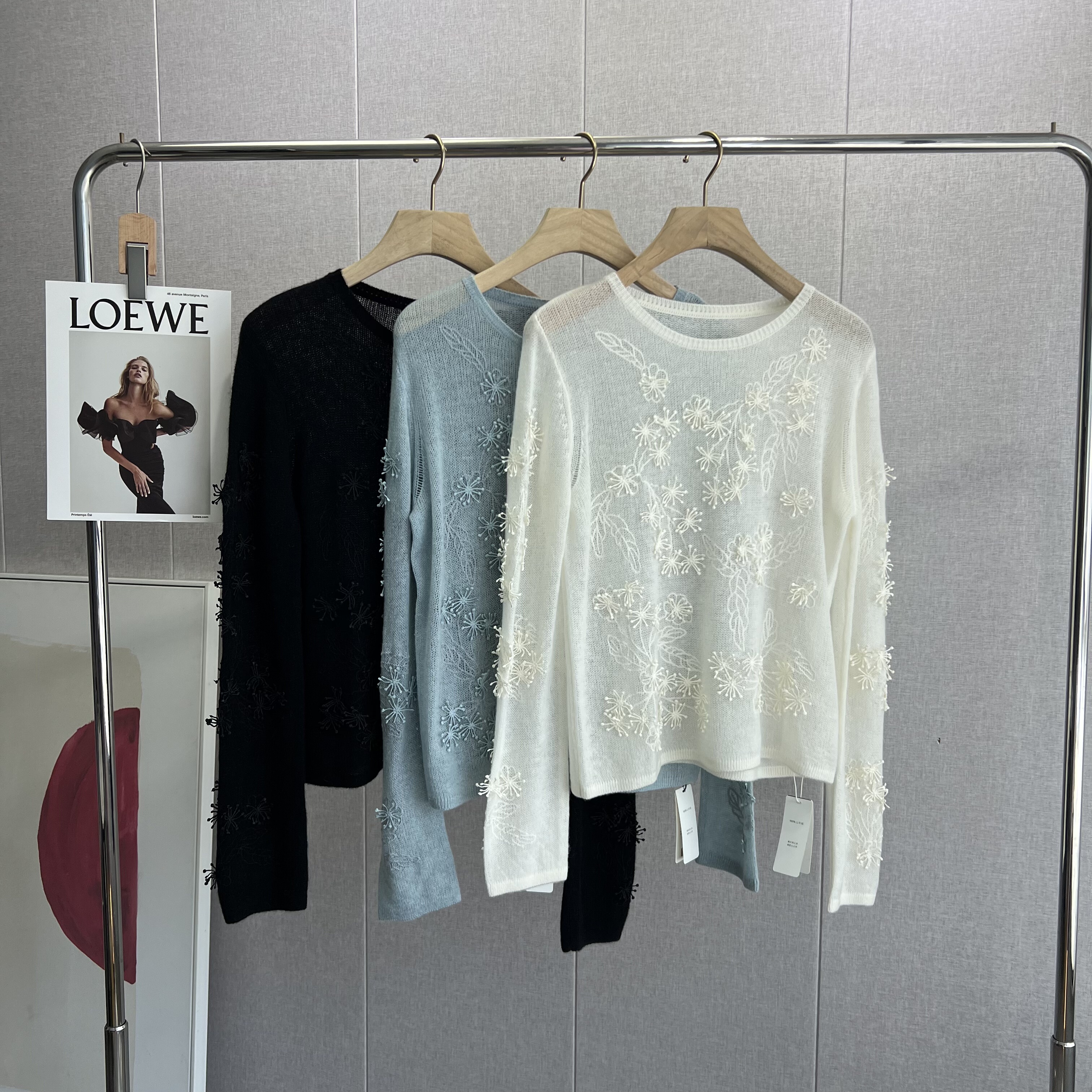 仙气满满~甜美温柔100山羊绒立体百搭刺绣小花软糯针织针织衫毛衣